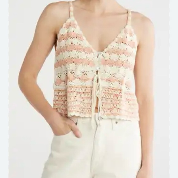 Lucky Brand Crochet Lace Camisole in Pink and Cream - Picture 1 of 5